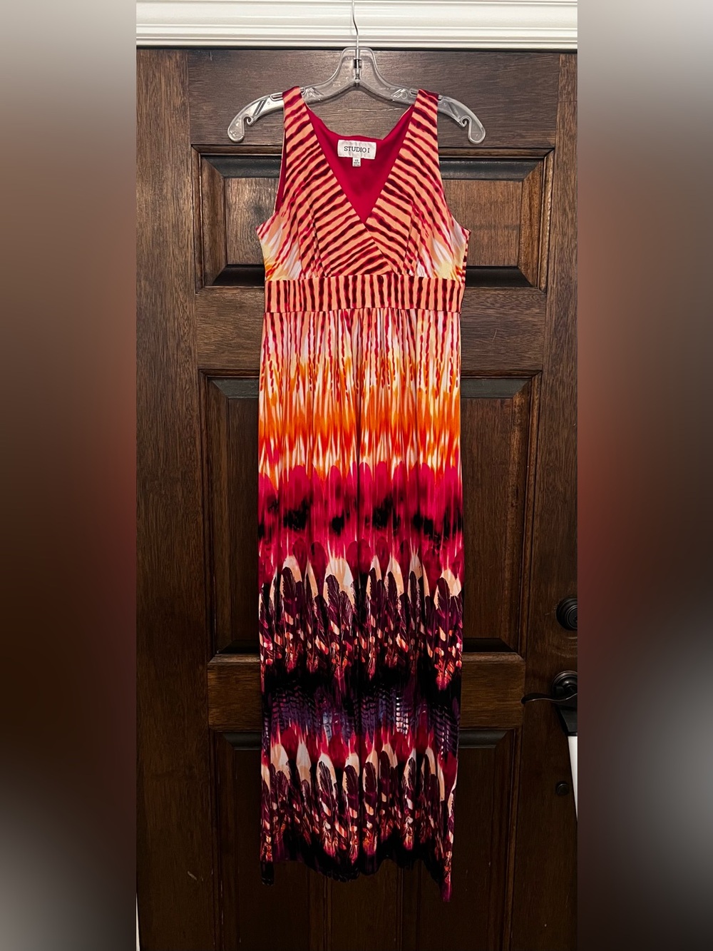 Studio I Sunset Tie-Dye V-Neck Maxi Dress in Pink and Orange - Picture 3 of 5